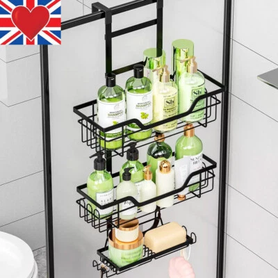 3 Tier Over Door Screen Shower Hanging Caddy Rack Bath Organiser Shelf Basket UK