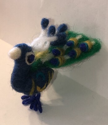Artisan Hand Felted Peacock Miniature Animal Wool