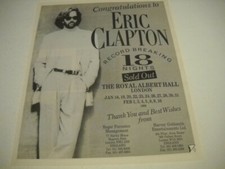 ERIC CLAPTON 18 record breaking nights at ROYAL ALBERT HALL 1990 Promo Poster Ad