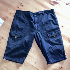 Bronx Jeans Black Cargo Shorts Big Mens Size 122 Cotton Casual Walk Elastic Leg