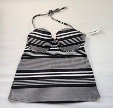 Old Navy Stripe Black White Size M Underwire Tankini Halter Swimsuit Tie Top