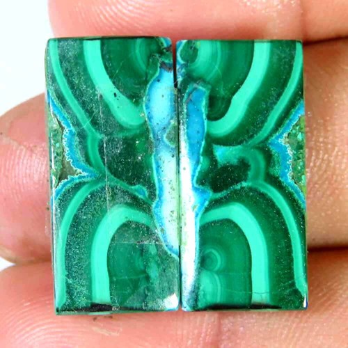 Paire De Malachite Naturelle – Forme Ovale, 34 Carats, Taille 14x20x4 Mm – Pour Création De Bijoux – Neuf