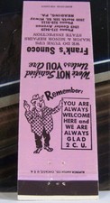 Rare Vintage Matchbook Cover O1 Reading Pennsylvania Sunoco Frank's Remember