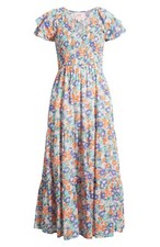 Banjanan S Small Ira Dress Portobello Languid Print Cotton Voile Smocked Midi