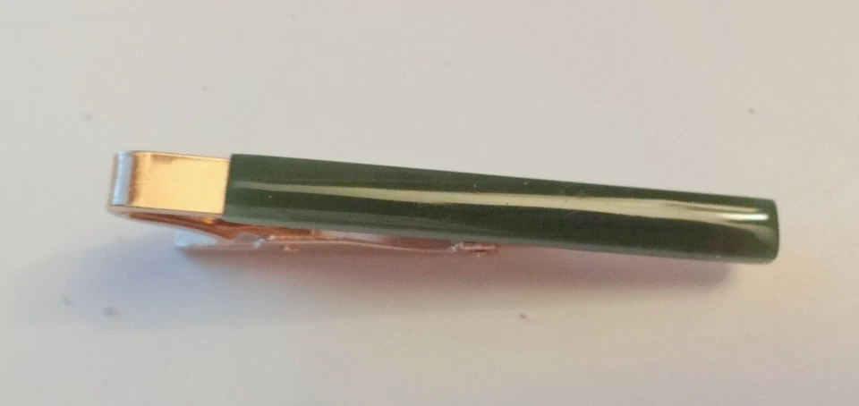 Long Green Jade Nephrite Border Tie Clip Men Birthday Wedding Gift Tie Bar RARE - Image 2 of 4