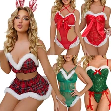 Christmas Sleepwear Women Sexy Lingerie Set Santa Bodysuit Teddy Cosplay Dress