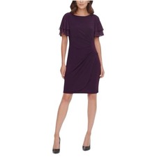 JESSICA HOWARD Flutter-sleeve Sheath Knee Length Dress Plum Purple Size 12P