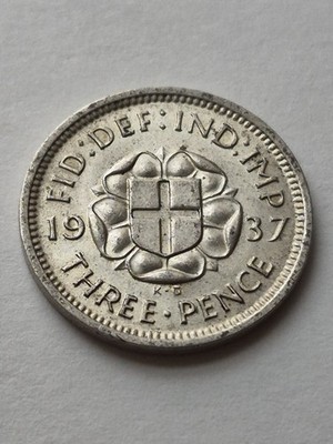 1937 King George VI Threepence Three Pence 3d 3p .500 Half Silver Coin V. Nice