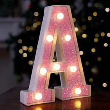 LED Letter Lights Pink Glitter Marquee Letters Light Up Alphabet Letters Sign...