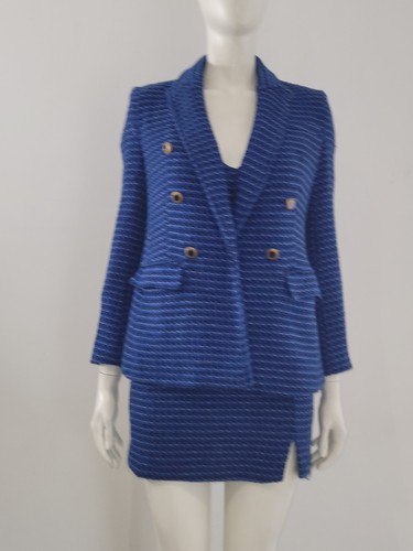 Zara (XS) Blue Boucle Dress Suit UK 6 8 EU 34 36 Mini Dress Blazer Jacket Co-Ord - Picture 9 of 24