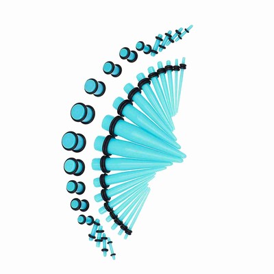 36pcs Fashionable Stretcher Ear Plug Taper Expander O Ring Stretching Kit Cyan