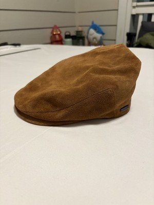 Kangol Italian Suede Cap Brown Leather Flat Cap Hat Size M Made in Italy