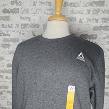 NWT Reebok Sweatshirt Mens Large Gray Crew Fleece Long Sleeved Embroidered Logo