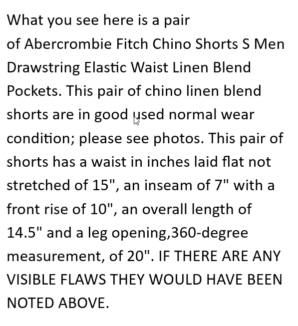 Abercrombie Fitch Chino Shorts S Men Elastic Waist Linen Blend Minimal Pockets - Image 2 of 4