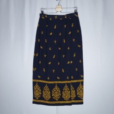 Chaus Wrap Skirt 12 Blue Gold Paisley Pencil Midi Lined Old Money Modest Classic