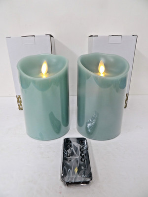 Luminara Sea Glass Flameless Pillar Candle Set 3.5'' x 5'' with Remote