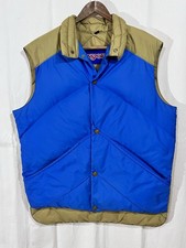 Vintage 80  s Jansport Goose Down Puffer Vest Blue  Beige Western Trucker Retro