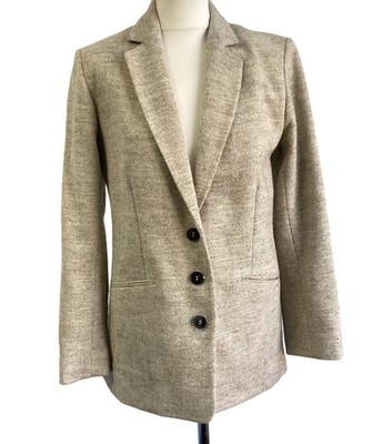 Toast Herringbone Wool Blazer Beige Button Up Women's Size 12