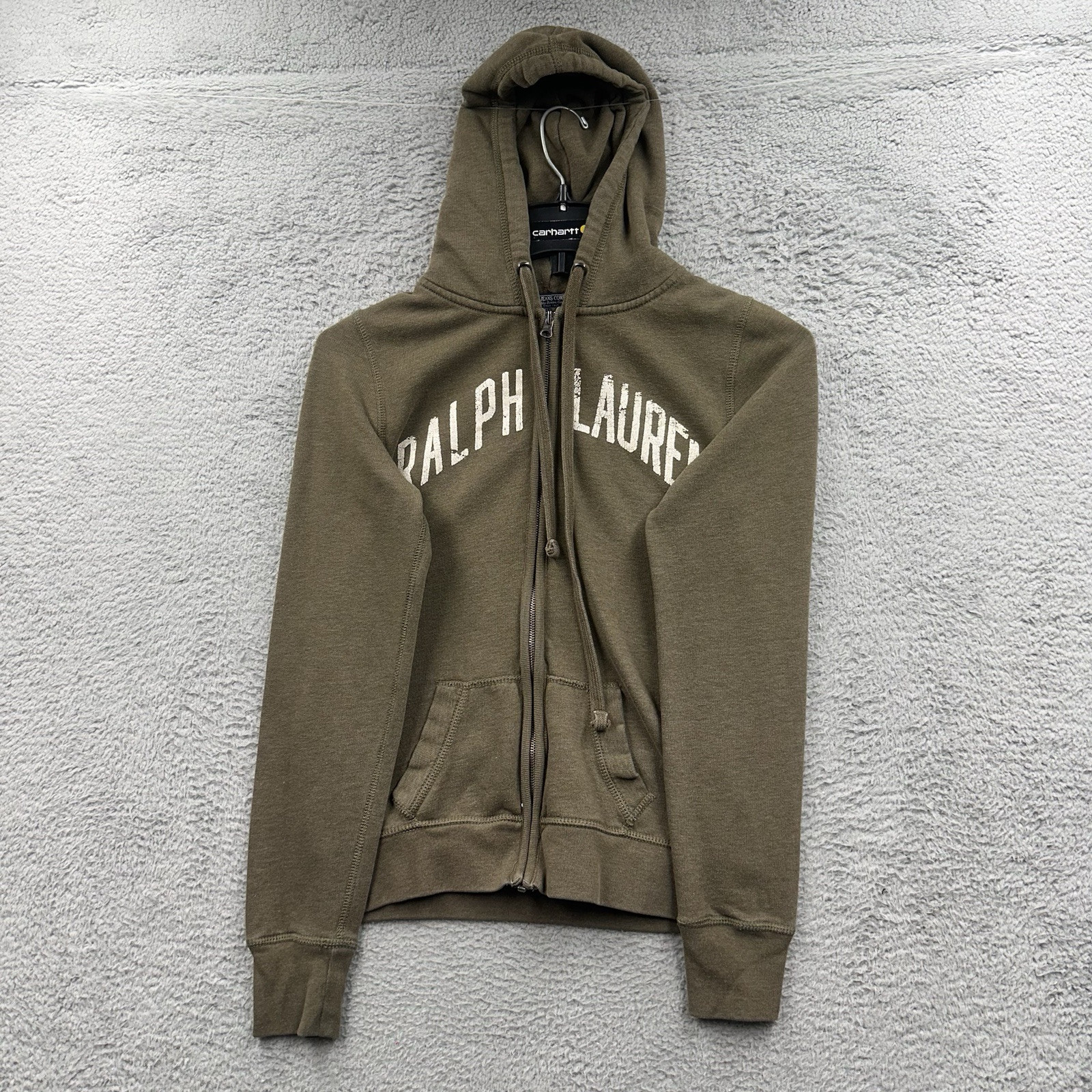 Ralph Lauren felpa con cappuccio donna verde medio pony preppy casual spell out pile