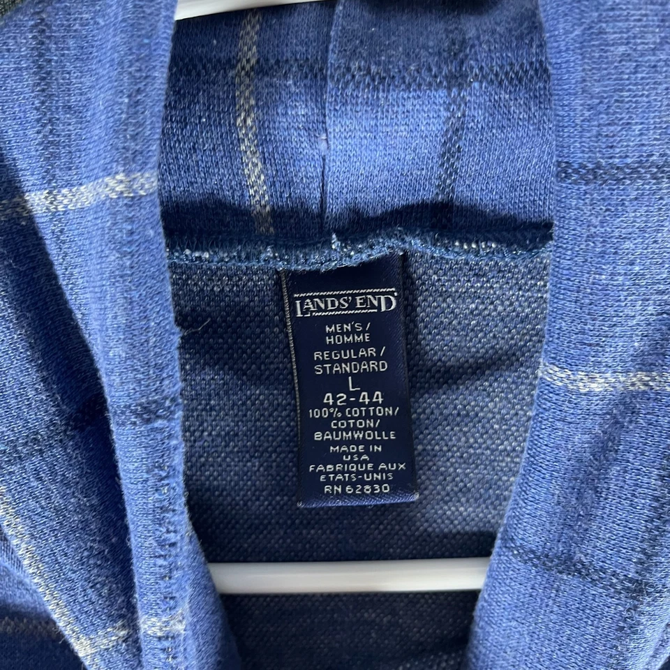 Lands' End Men’s Shirt Size L (42-44) Blue Plaid Long Sleeve Turtleneck Cotton - Image 3 of 4