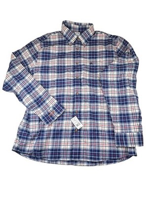 NWT Brook Brothers Men's Large Blue/White Plaid Cotton Button Up Flannel Shirt