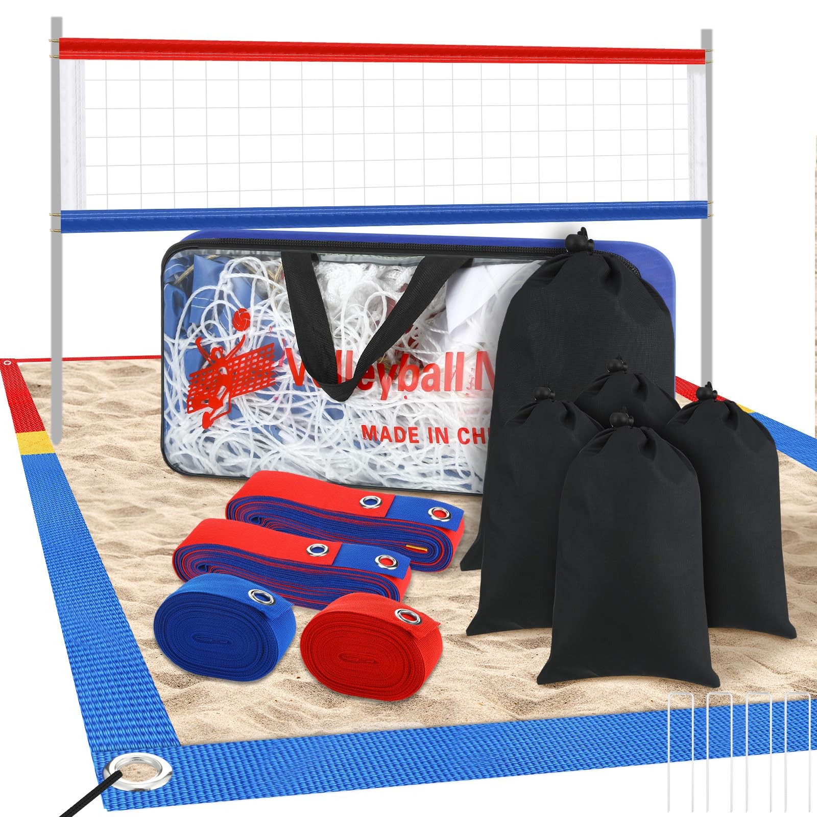 13 Pcs Beach Volleyball Net & Volleyball Lines for Sand Set 26. 3' x 52. 6' O...