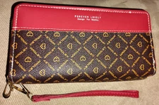 FOREVER LOVELY FOR MADLEY WRISTLET DOUBLE ZIP AROUND WALLET CLUTCH CARDS PHONE +