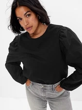 GAP Women’s Long Puff Sleeve Cotton Blouse In Black - Size Small