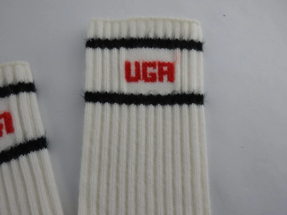 UGA University of Georgia Crew Socks White Black Stripes Red Logo Vintage - Image 2 of 3
