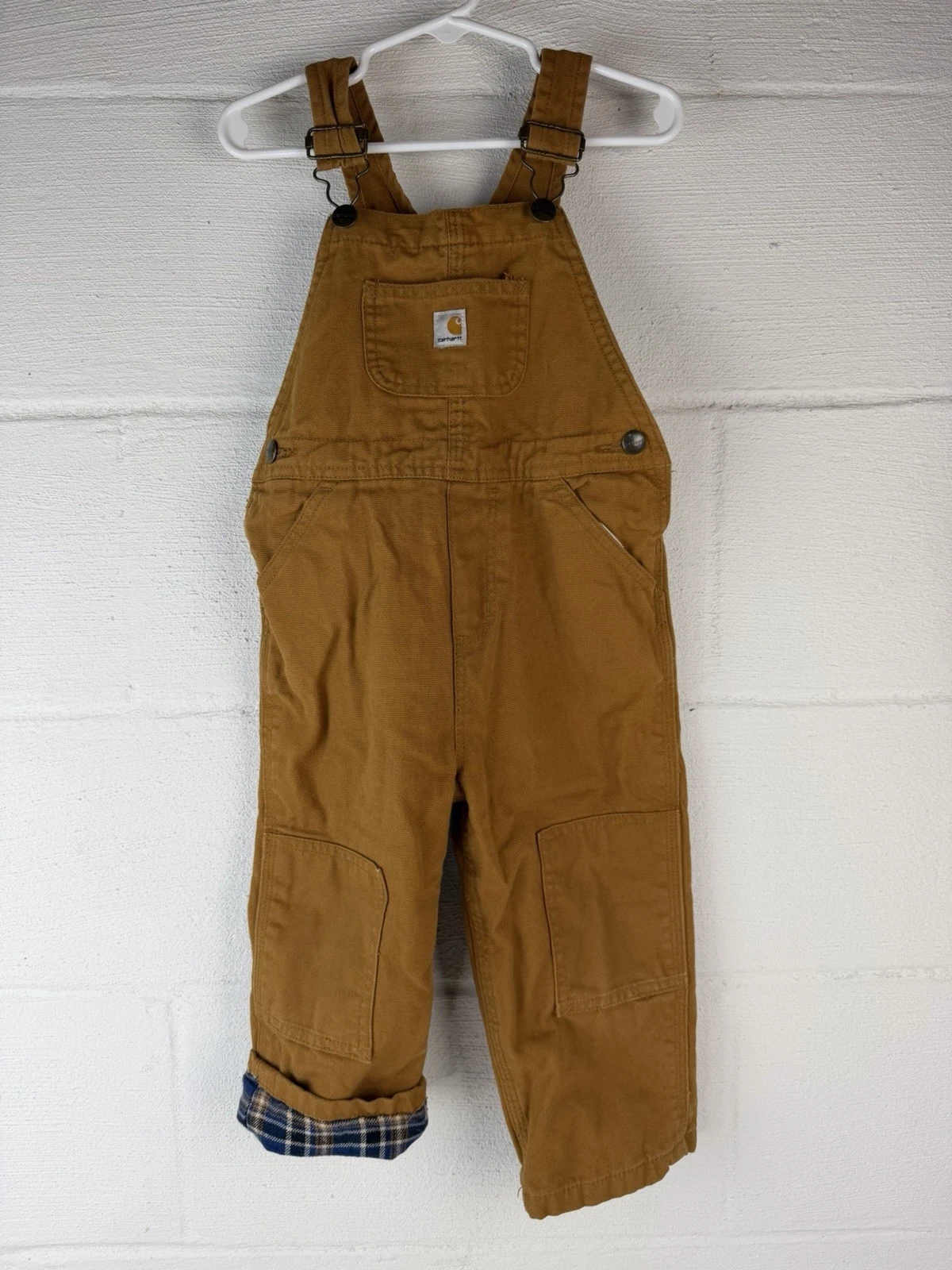 Carhartt Overalls Bibs Boys Size 2T Brown Duck Canvas Insulated Double Knee