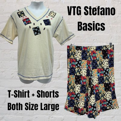 VTG Stefano Basics 2PC Set Women Size L Pullover T-Shirt/Elastic Waist Shorts