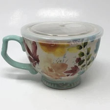 Pioneer Woman Jumbo Soup Mug Cup Willow Floral 27 oz w/ Plastic Lid