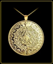 GeetarGizmos MAYAN CALENDAR Coin Necklace - 1 1/2" gold medallion pendant aztec