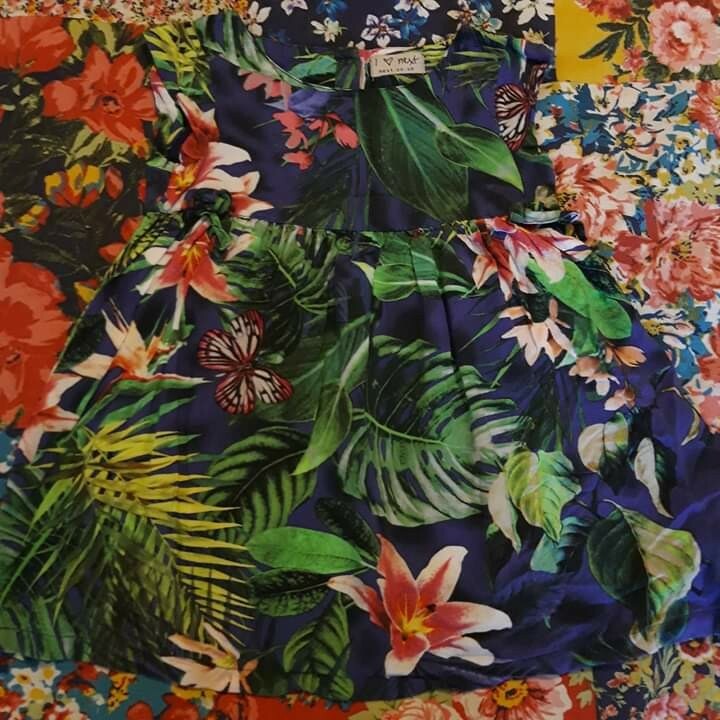 NEXT 18-24 GIRLS BLUE TROPICAL FLORAL PRINT SUMMER DRESS HOLIDAY