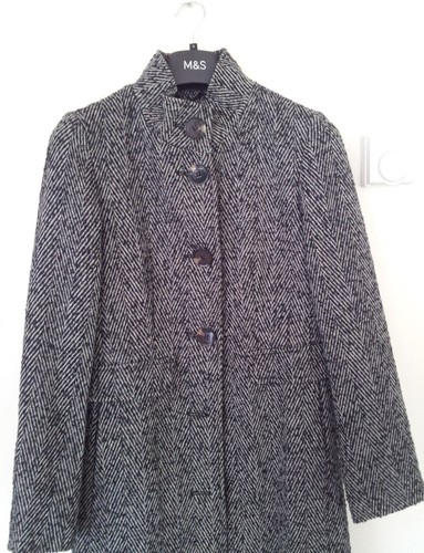 M&S Collection With Wool Trench Coat Black Mix Size 6 - Picture 3 of 9