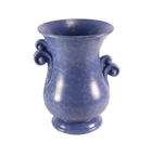 Vtg Red Wing RumRill Pottery 634 Vase 7 1/2" Blue Stipple Offset Scroll Handles