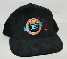 Vintage Skyline Erectors Inc Corduroy Hat Snapback Black USA Made Charlevoix MI