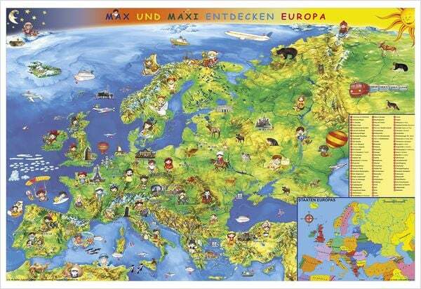 Thumbnail - Kindereuropakarte. Wandkarte Poster