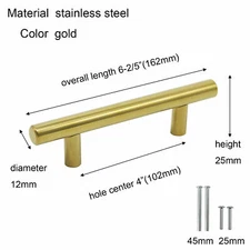 Probrico 5 Pack| Gold Kitchen Cabinet Handles Brushed Brass 4 Inch Hole Cent