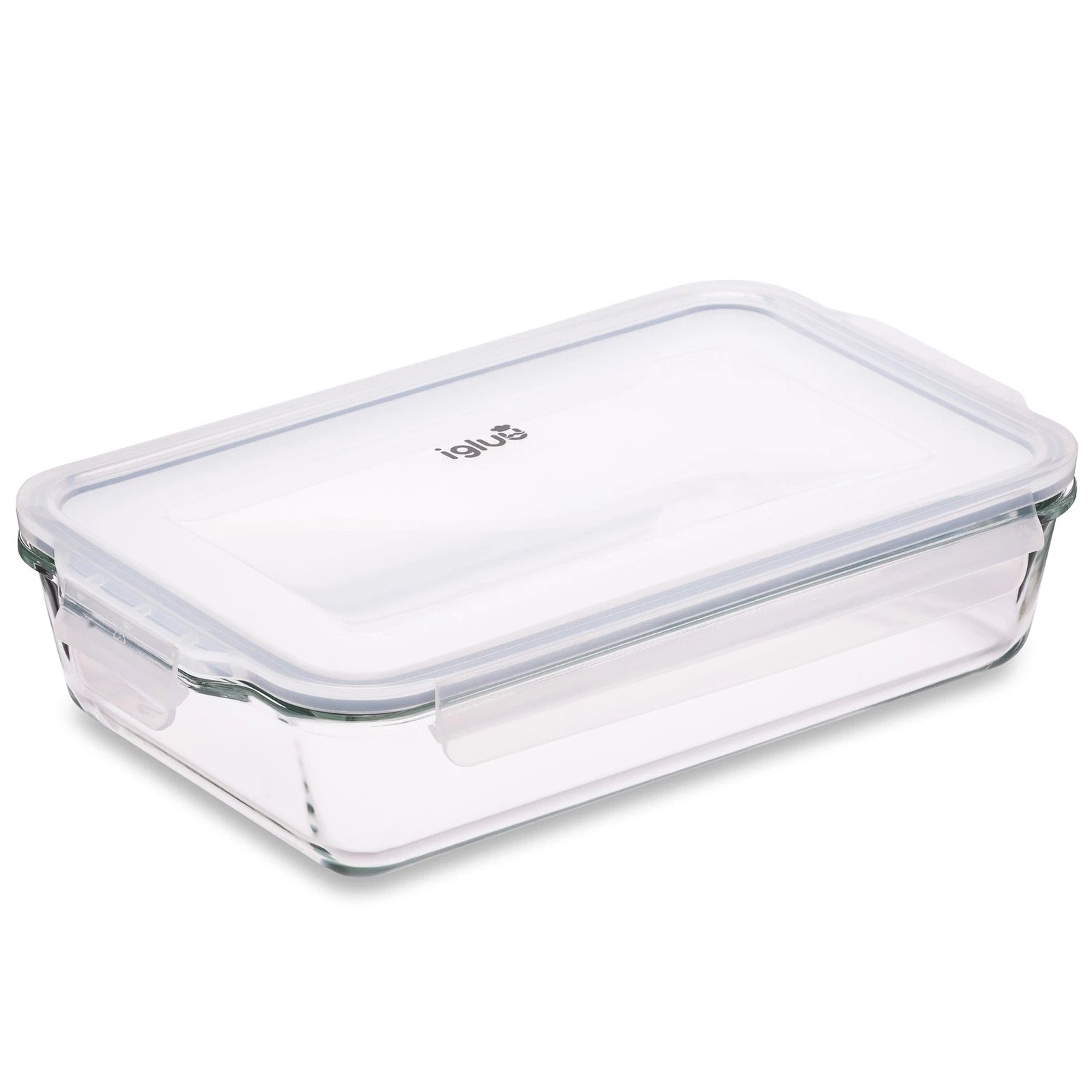 Igluu Rectangular Glass Food Storage Containers Lasagne Dish Snap Lock Lid 2.2L