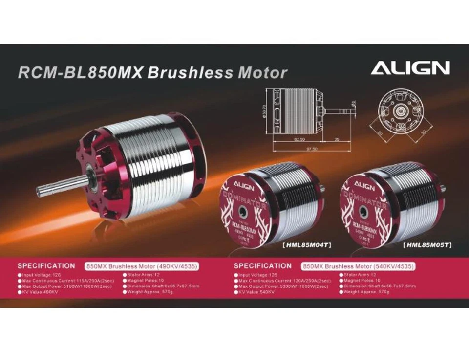 Align 850MX Brushless Motor(540KV/4535) : HML85M05T - Image 4 of 4