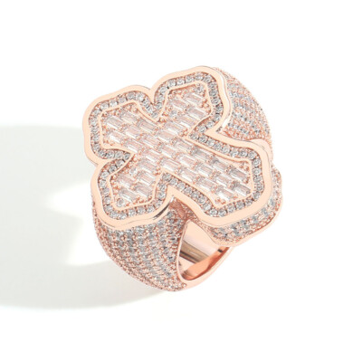 Hip Hop Ring Cross Iced Out 5A+ CZ 14K Gold Silver Plated Rap Bling Cos Jewelry