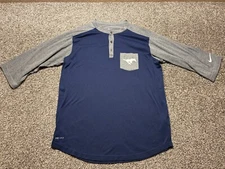 SMU Mustangs Nike Henley Shirt Mens Blue Gray 3/4 Sleeve Dri Fit Performance