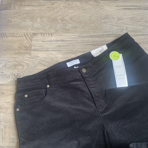 Charter Club Velvet Pant Lexington Straight Stretch Pocket Flat Front Black 16 P