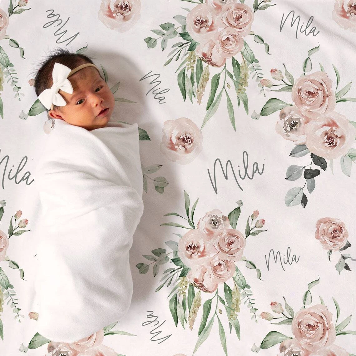 Floral Baby Blanket Personalized Baby Blanket Custom Baby Blanket Newborn Gifts