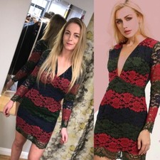 Red, Blue & Green Multi Lace V Neck Dress - Sizes 8 to 12 - SALE Party Occasion