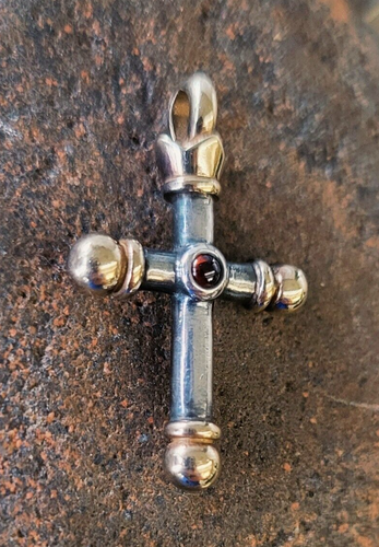 Seltener James Avery 14kt Gold und 925 Granat Mitte mit Krone Kreuz Anhänger Unisex - Bild 1 von 5