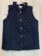 Crown Ivy Girls Large Quilted Ruffle Collar Vest Navy Sleeveless Y17