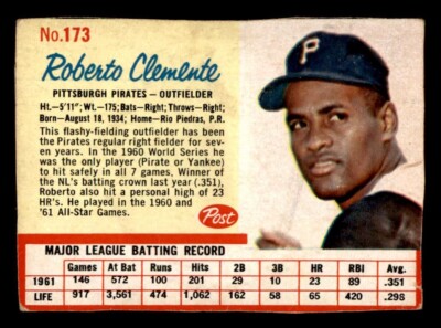 1962 Post Baseball #173 Roberto Clemente GD *e3