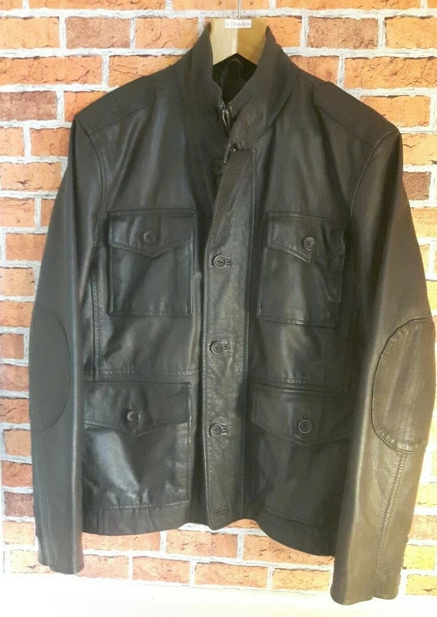 Rocha John Rocha Men s Leather Biker Type Jacket Box Pockets Brown VGC Small